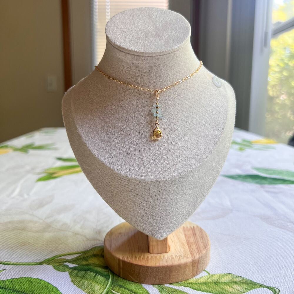 Aquamarine Necklace, Citrine Pearl Boho Necklace, Blue Sky Casual Cute Necklace